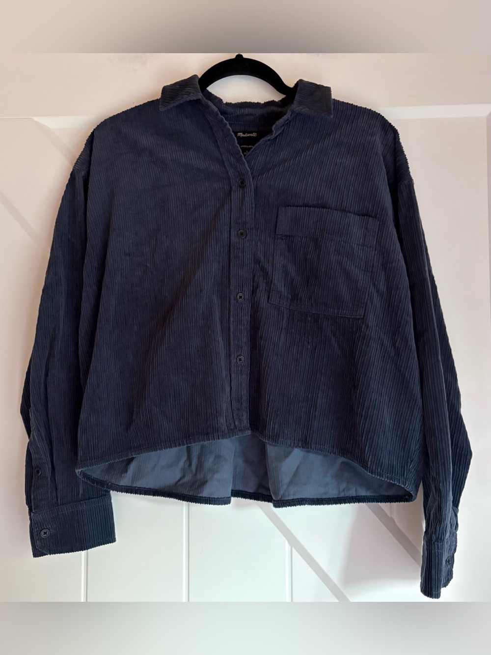 Madewell Navy Corduroy Oversized Crop Button Front Shirt M